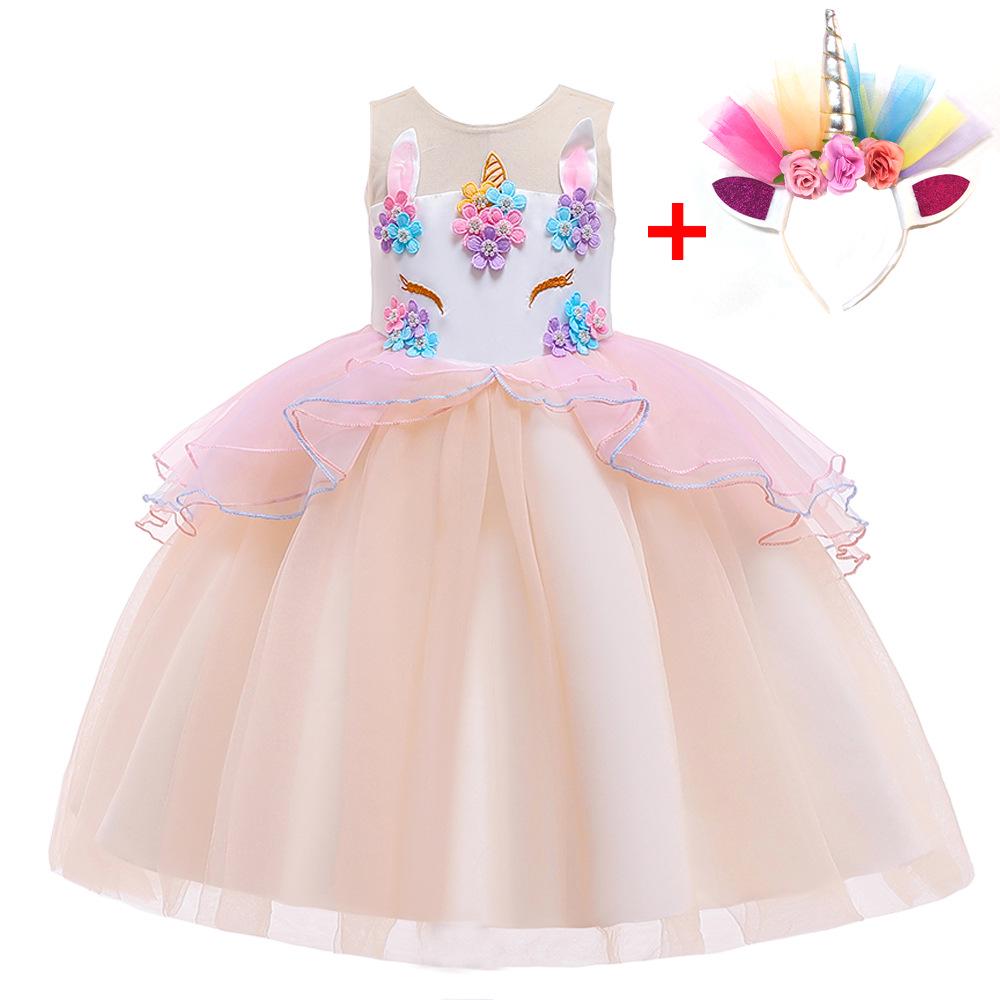 Princeznovské nadýchané šaty s jednorožcem pro dívky - Letní outfit na klavírní vystoupení