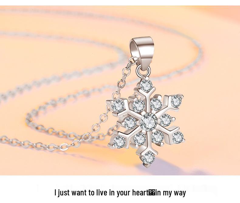 S925 Sterling Silver Snowflake Pendant with Diamond Accents - Christmas Jewelry Hot-Seller