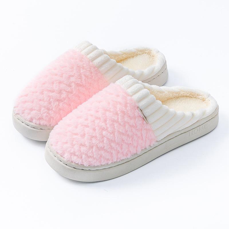 Cotton Slippers Autumn and Winter Color Matching and Shit Feeling At Home Indoor Thick-soled Warm Couple Plush Shoes