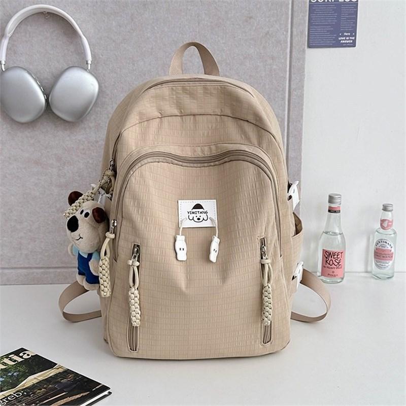 School Bag Simple School Bag for Women, Ins, Solid Color, Large Capacity, Student Campus Backpack, Soft Girl Casual Travel Storage Backpack