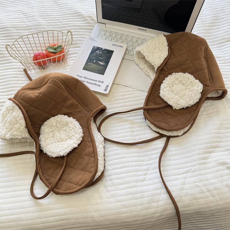 Winter Lamb Wool Lei Feng Hat for Men and Women, Thickened and Warm, Suede Ear Protection, Cold-Proof Ski Hat