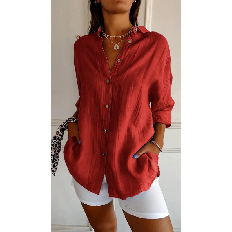 Women's Solid Color Long Sleeve Button-Up Shirt