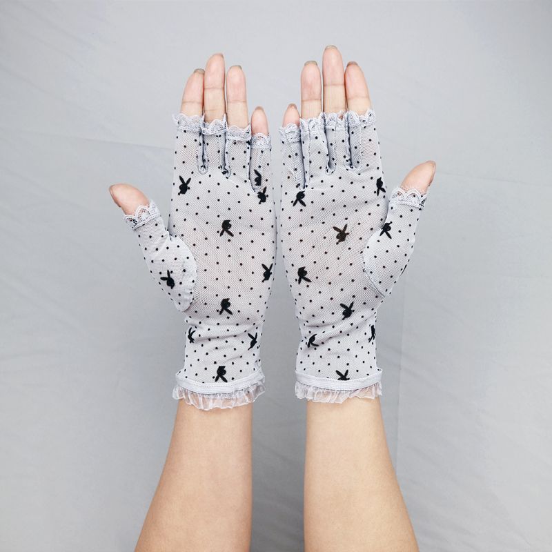 

Lace Gloves Women s UV Protection Half Finger Mesh Thin Sweet Elegance Summer Thin Type Sunscreen Elastic Cycling Transparent Gray One size