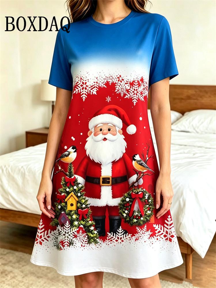 Christmas Santa Claus 3D Printed Dresses For Women Party Short Sleeve Dress Casual Streetwear Loose A-Line Dress Female Clothing