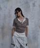 PARADIGMFILM [Ep.02] Slub Layered Henley Neck Knit Top (Beige)