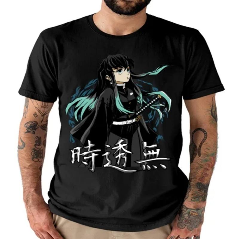 Demon Slayer Muichiro Tokito Pure Cotton T-shirt Summer Anime Printed Loose American Casual Parent Child Short Sleeve Top