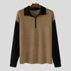 INCERUN Autumn Men Zip-up Lapel Long Sleeve Stitching Rib Knitted Pullovers Tops