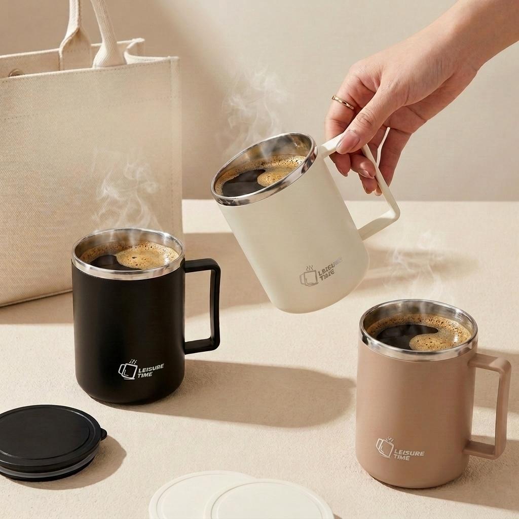 Thermal Coffee Mug with Handle 304 Stainless Steel Insulated Travel Cup Leakproof Tumbler with Lid Portable Tea Water Bottle
