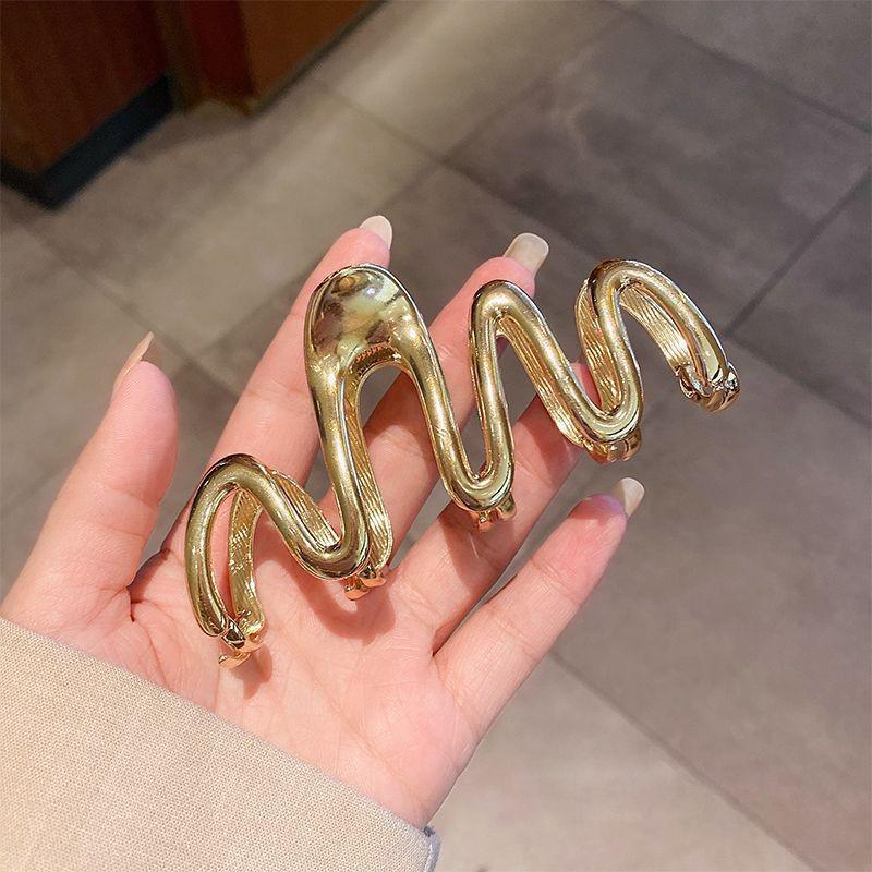 Silver Textured Metal Shark Hair Claw - Women's Stylish Updo Clip Accessory