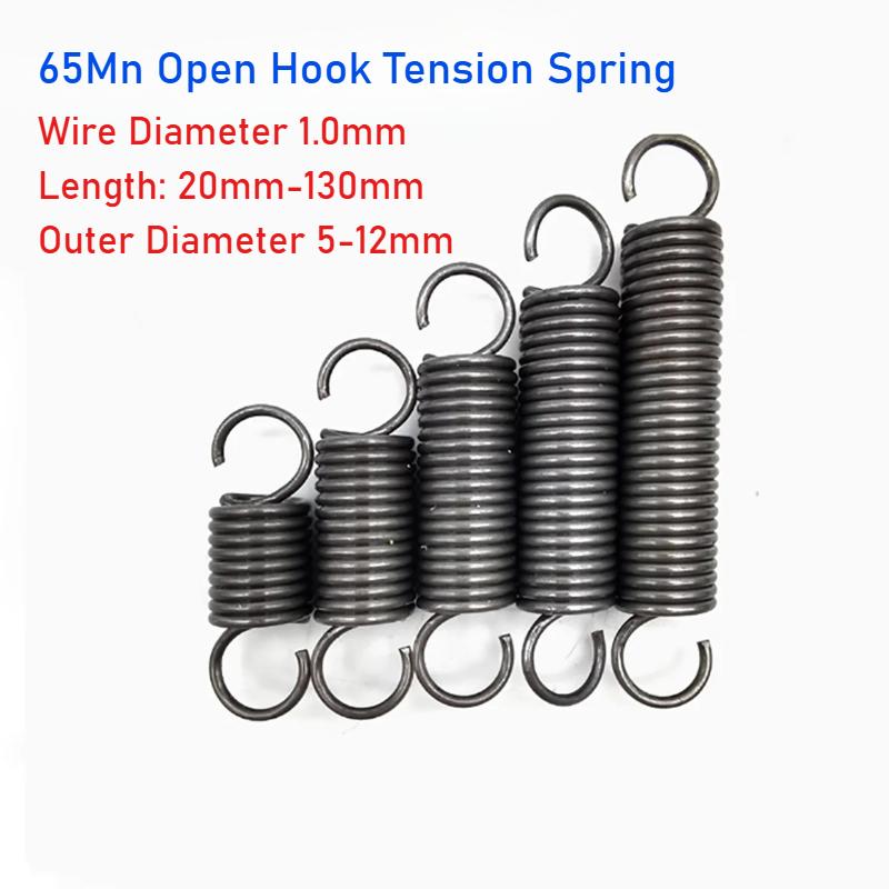 65Mn Open Hook Tension Spring Wire Diameter 1.0mm with O hook extension spring Outer Diameter 5-12mm Extension Spring 1.0mm(1pcs)