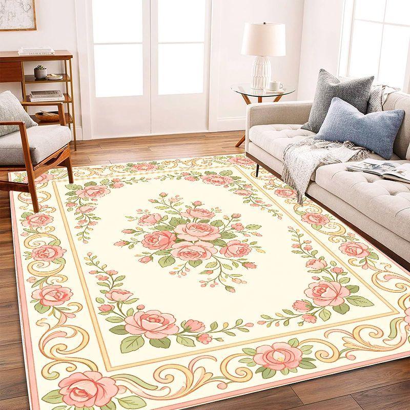 Retro Countryside Flower Area Rug Soft Non Slip Washable Floor Carpet for Living Room Bedroom Study Home Decor