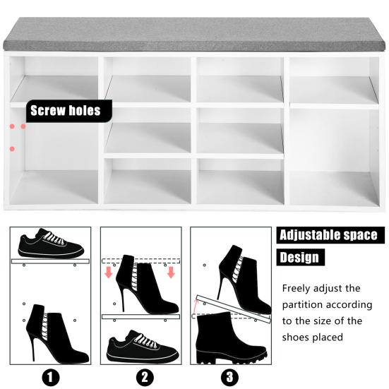 Modern Simple Chipboard Shoe Cabinet with Cushion Hallway Storage Shelf Rack