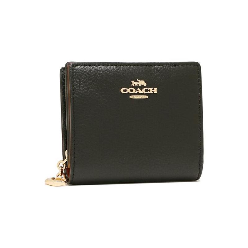 Coach Snap Wallet 11 Solid Color Gold Horse and Carriage Logo Pebbled Leather Card Holder Wallet Women's Black