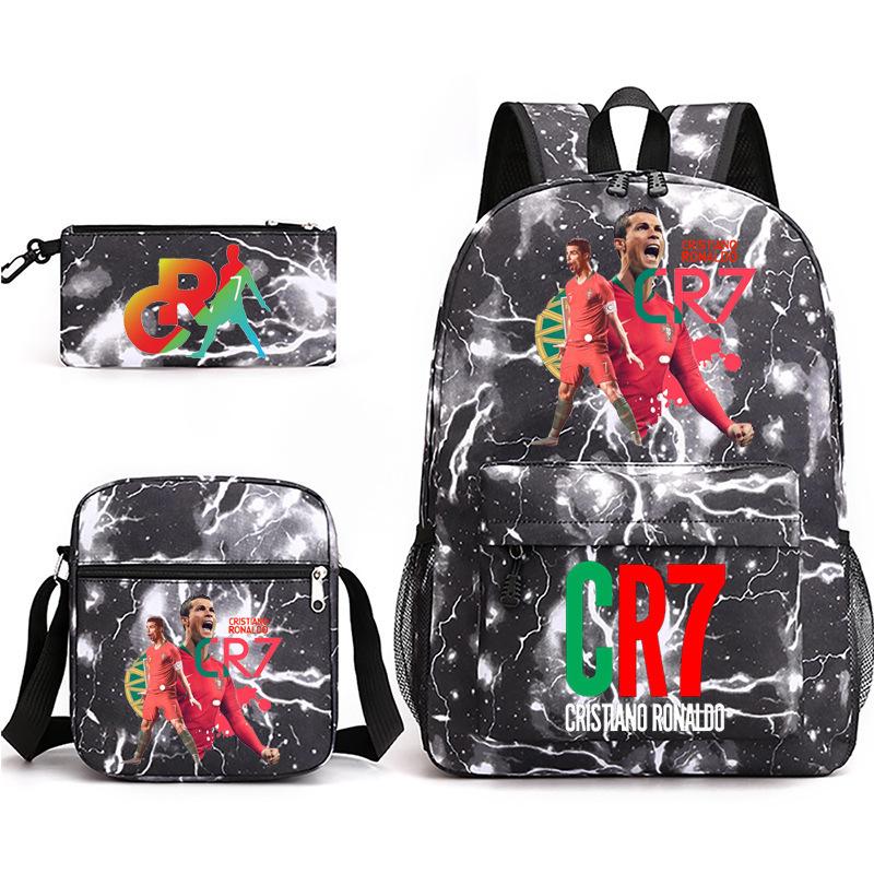 Cr7 Youth Fashion Children'S Student Schoolbag Three-Piece Set Backpack Satchel Pencil Case