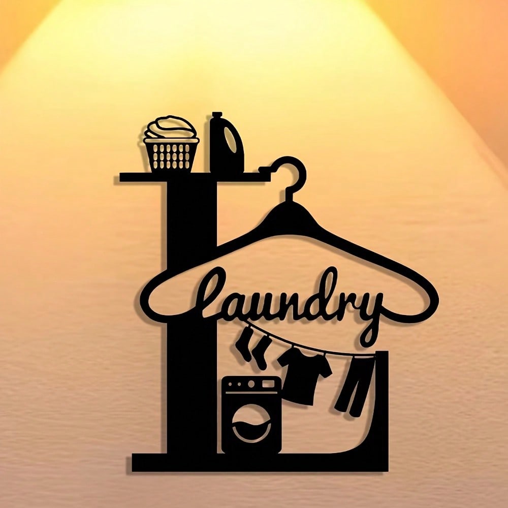 Laundry Room Decor Metal Wall Art Sign Elegant Black White Durable Storage Shelf for Home Office Bathroom Kitchen