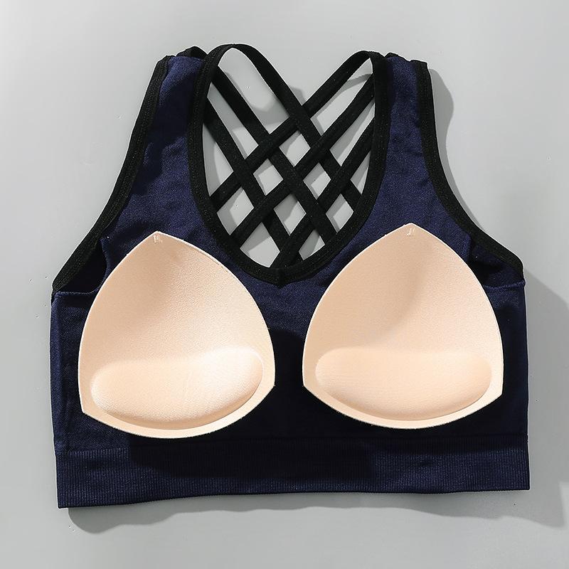 Women Wireless Cross Back Sports Bra Solid Strappy High-Impact Shockproof Running and Fitness Bra