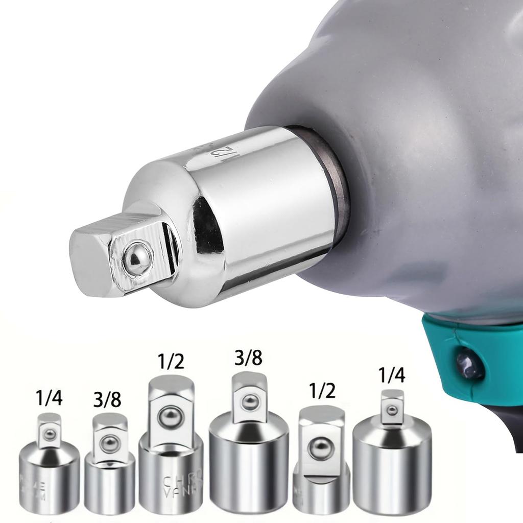 6pcs Ratchet Wrench Socket Converter Sleeve Head Adapter 1/2 "Big Fly To 3/8" To 1/4 "Stainless Steel To 1/4" To 1/2 "To 3/8"