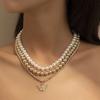 Collar de perlas blancas de imitación multicapa, cadena de cuentas, estilo punk, para damas, para bodas, collar corto de clavícula, joyería para banquetes.