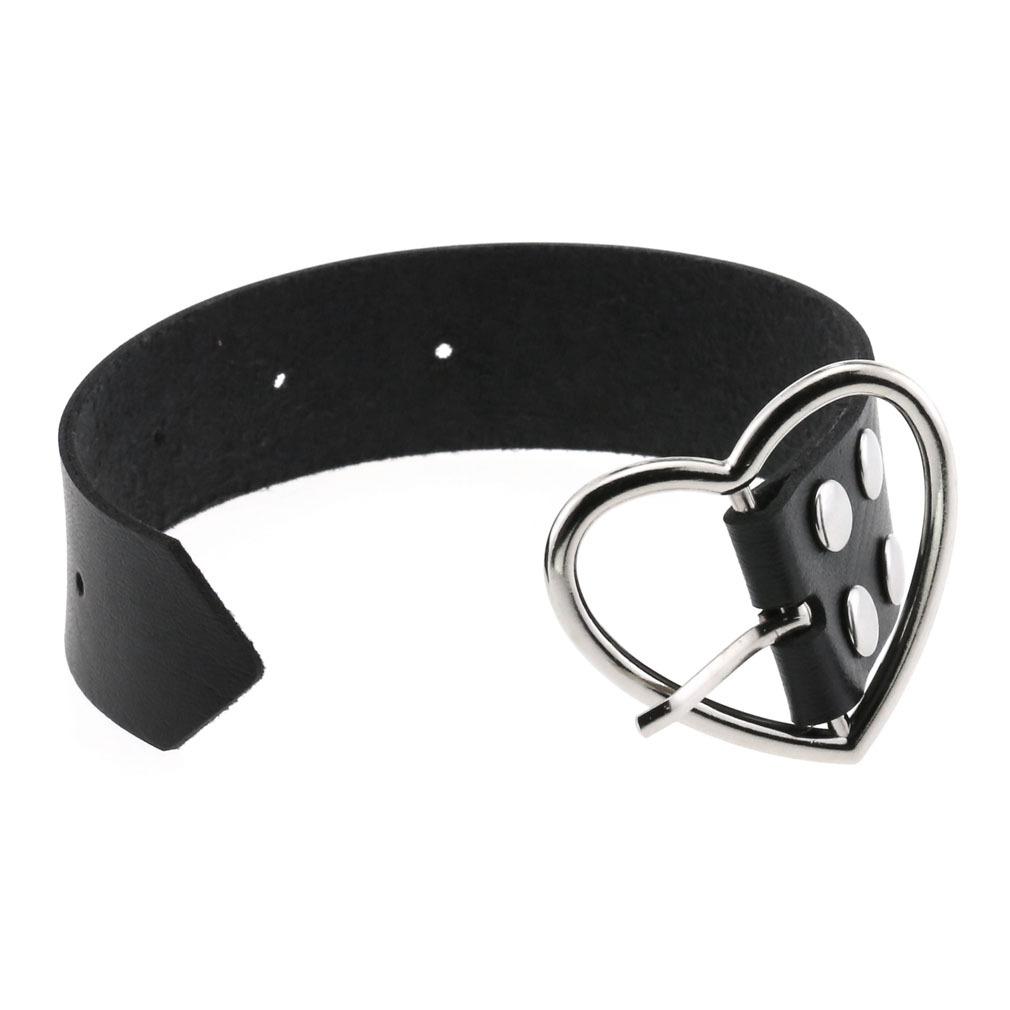 Black Leather Heart Bracelet for Women Goth Cuff Bracelet Gothic Rivet Buckle Wristband Vintage Rock Accessories