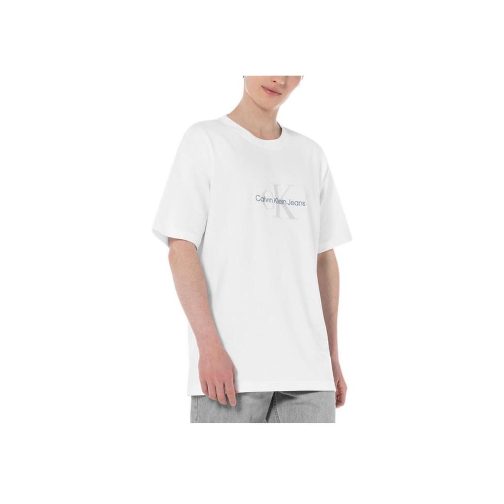Calvin Klein Embroidered Logo Oversized Crewneck T-Shirt Unisex Tops White J322847-YAF