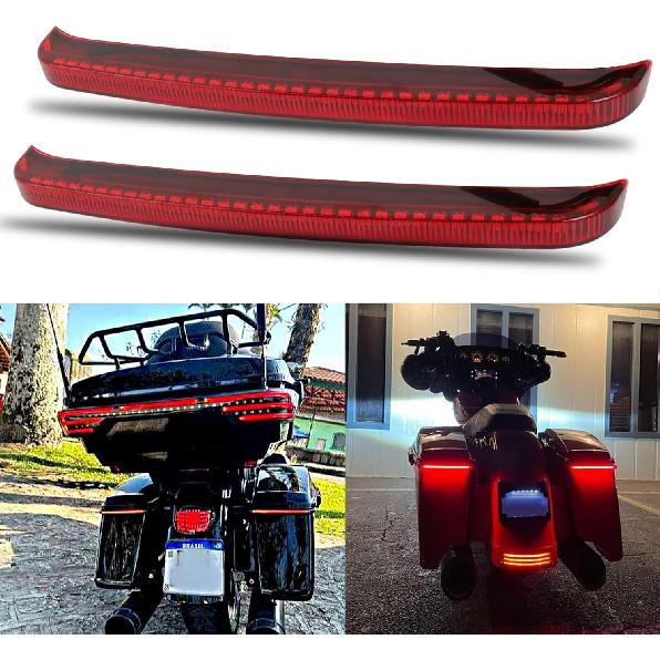

JMTBNO Motorcycle Saddlebag Tail Lights LED Rear Sequential Running Brake Light with Turn Signals Compatible with 2014-2023 Harley Touring Road King Red Lens