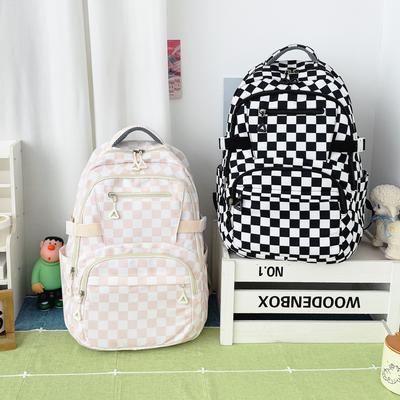 Mochila Estudiante Estilo Chica Dulce y Fresca Cuadros Gran Capacidad Mochila Casual Ligera de Nylon Mochila Deportiva para el Campus