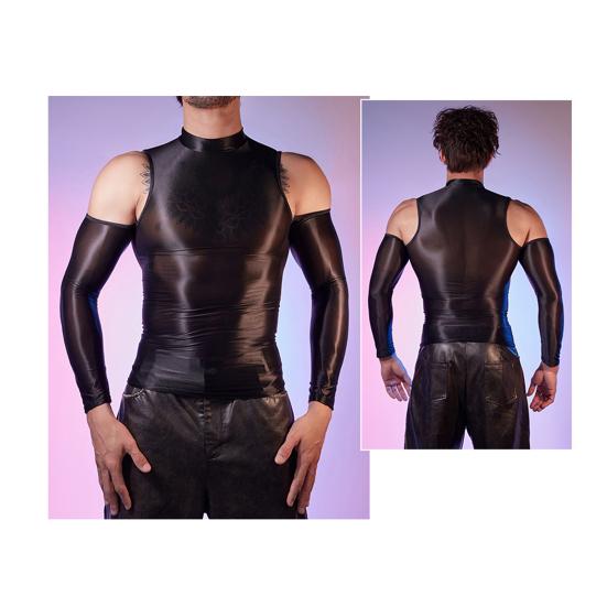 Sexy Men Glossy Shiny T-Shirt Smooth Breathable Top High Elastic Transparent See-Through Nightclub Skinny Tops