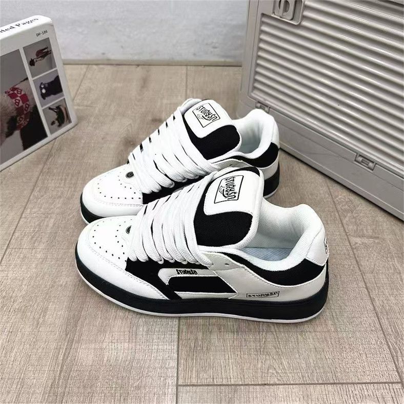 

Дофаминовые ретро студенческие повседневные туфли весна новые черно-белые платформа надпись хлебные туфли женские 37