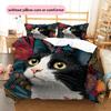Cow Cat Pattern Bedding Home Decoration Birthday Gift (1 * duvet cover + 2 * pillowcase, without core)