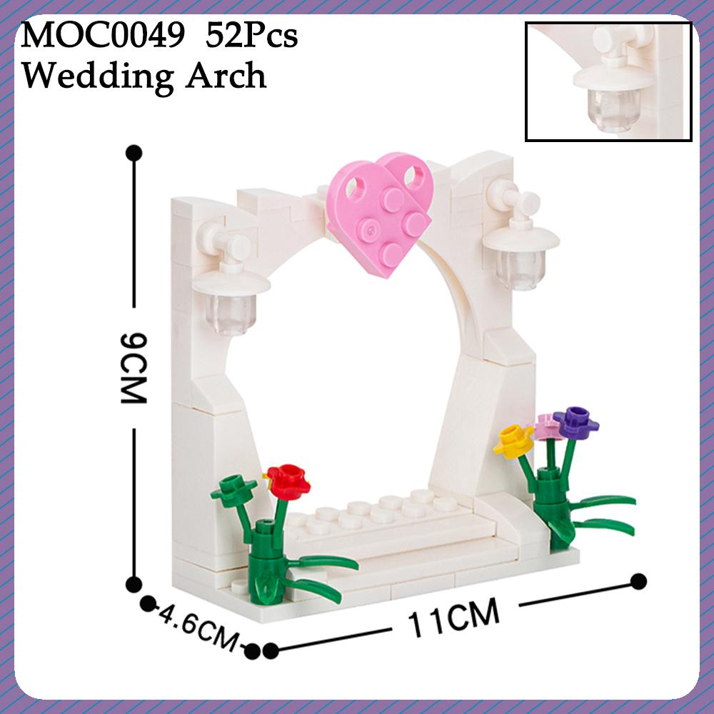 MOC Stadt Hochzeitsszene Ziegelbogen Liebesherz Blume Braut Bräutigam Kompatible Figuren Bausteinspielzeug Für Kinder Freunde Geschenk