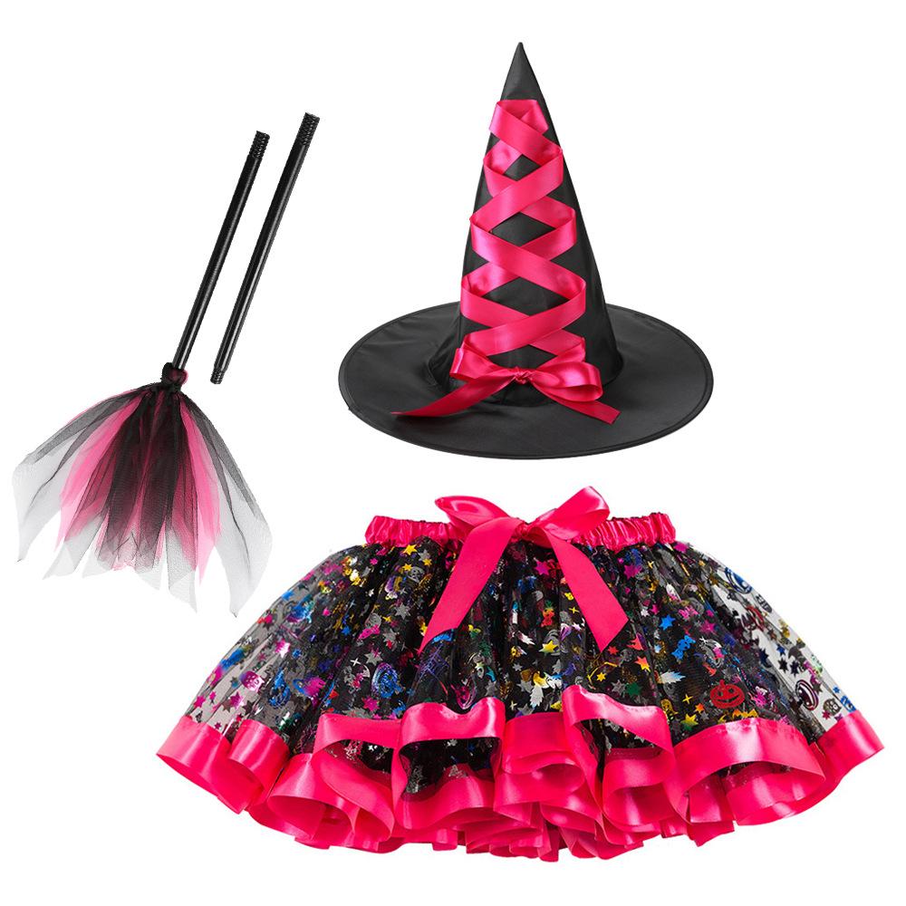 Girls' Halloween Tutu, Witch Hat & Broomstick Fluffy Skirt Set