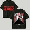 T-shirt Lavé Mirai Nikki Amoureux d'Anime Harajuku Surdimensionné Vintage Lâche Streetwear Unisexe Graphique Coton Esthétique Y2K Décontracté Été Hauts Estampés Anime