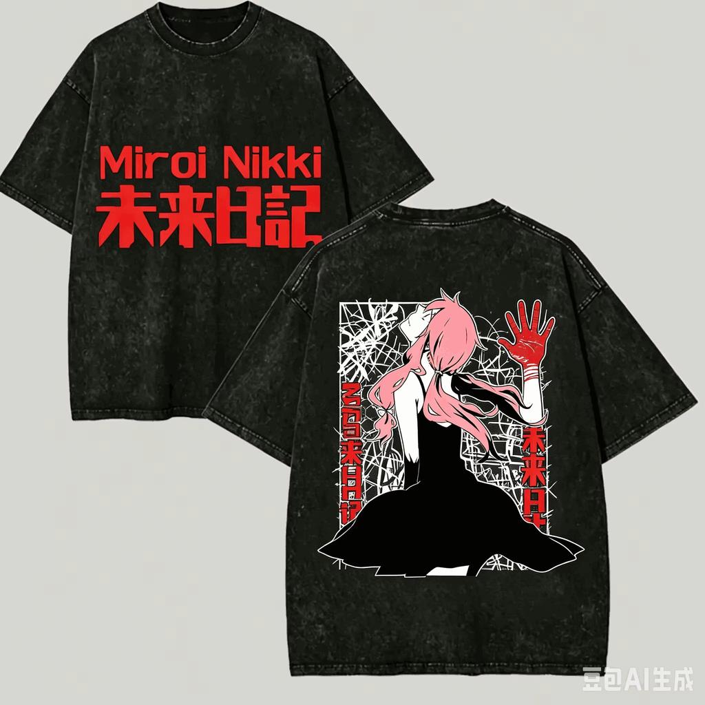 T-shirt Lavé Mirai Nikki Amoureux d'Anime Harajuku Surdimensionné Vintage Lâche Streetwear Unisexe Graphique Coton Esthétique Y2K Décontracté Été Hauts Estampés Anime