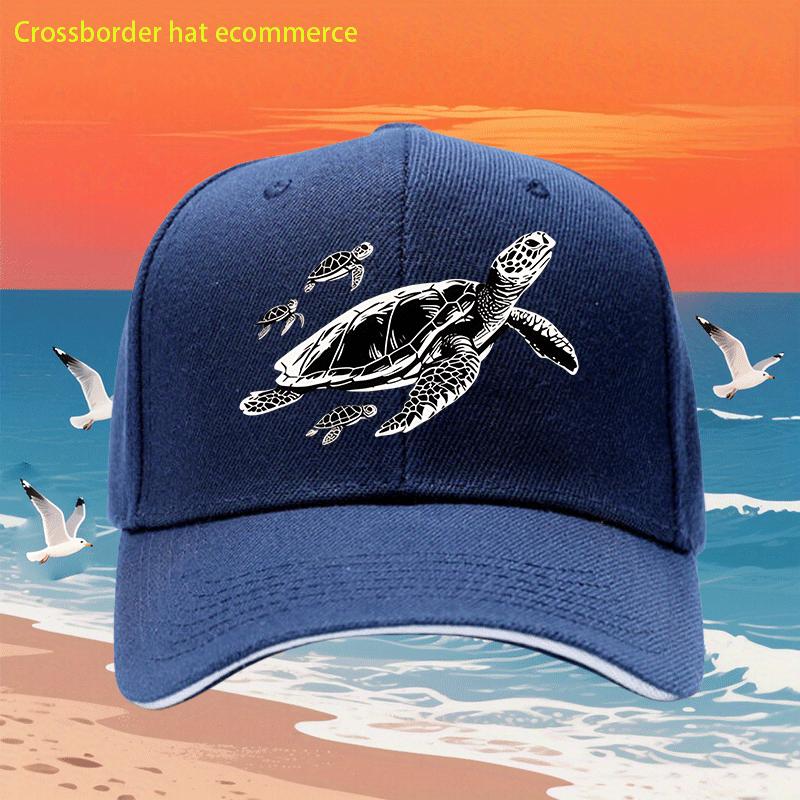 Sea Turtle Family Print Baseball Cap Adjustable Polyester Summer Casual Outdoor Sports Dad Hat