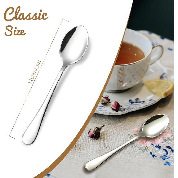 Espresso Spoons, Tea Spoons Set of 6, Mini Coffee Spoon, 4.7" Stainless Steel Small Spoon Set for Coffee, Tea, Dessert, Appetizer, Sugar, Dishwasher