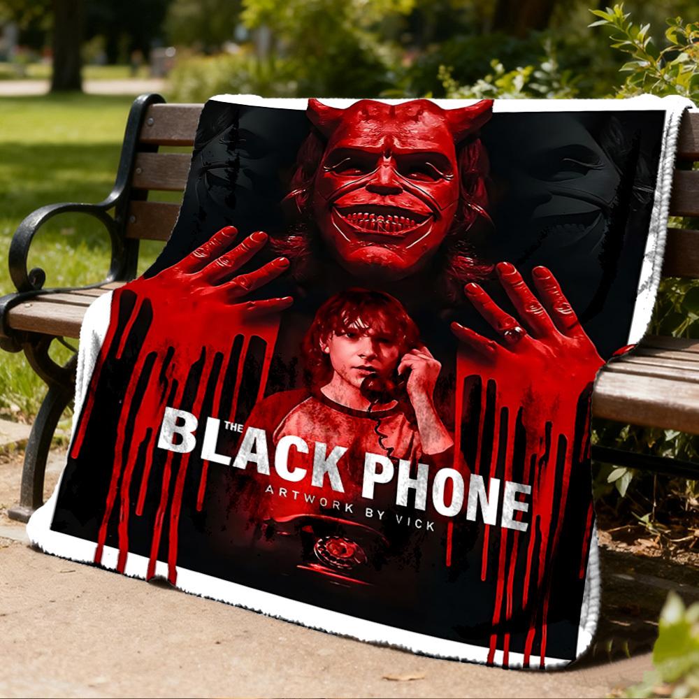 1pc Black Phone Movie Poster Outdoor Flannel Blanket Gift For Boys Girls Adults, Family Friends