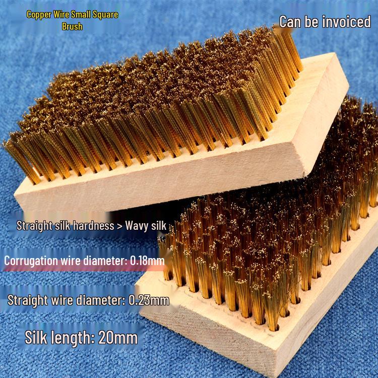 Copper Wire Brush with Wooden Handle for Fine Derusting, Deburring, Polishing, and Grinding