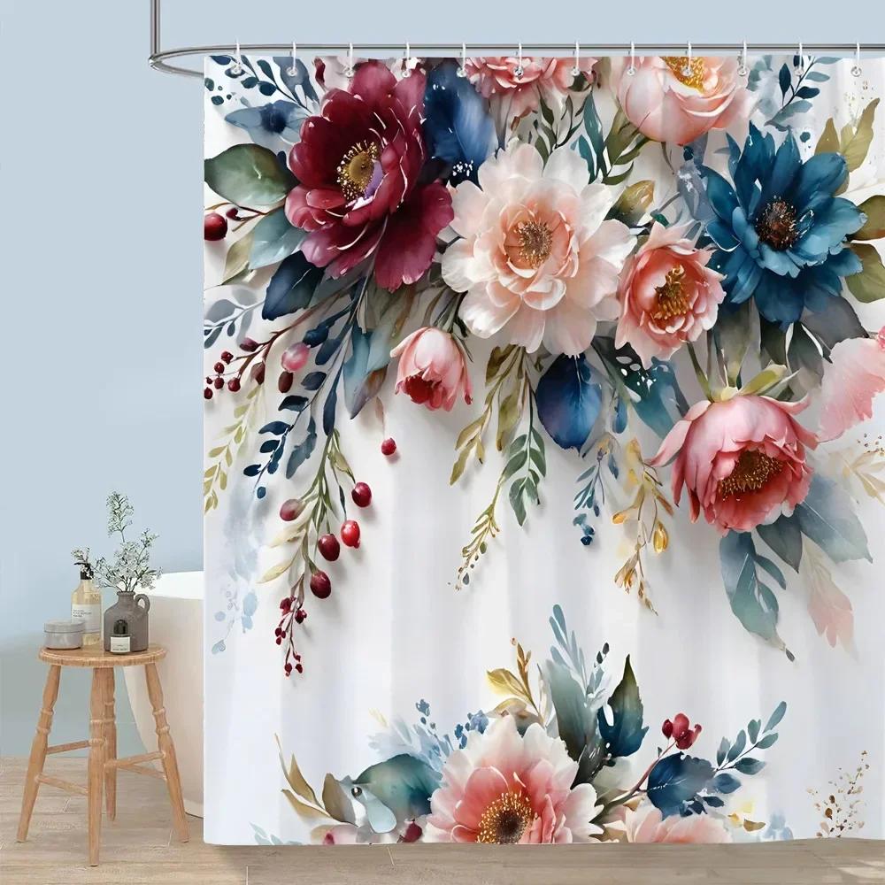 ~O~Pretty Floral Shower Curtain Blooming Flower Butterfly Lotus Polyester Fabric Home Shower Curtains Bathroom Decor With Hooks
