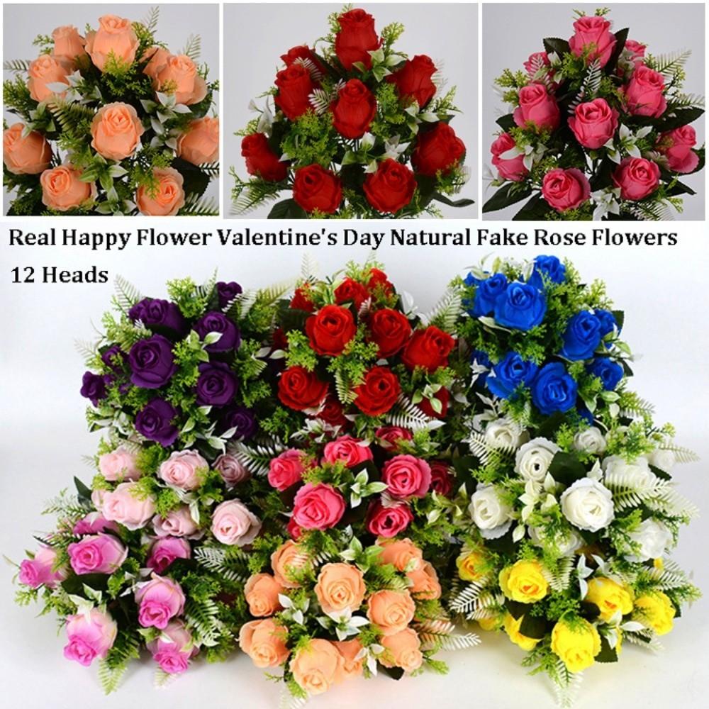 12 Heads Real Happy Flower 9 Colors Mini Valentine's Day Flowers Photography Photo Gift Natural Simulated Rose Home Decorative