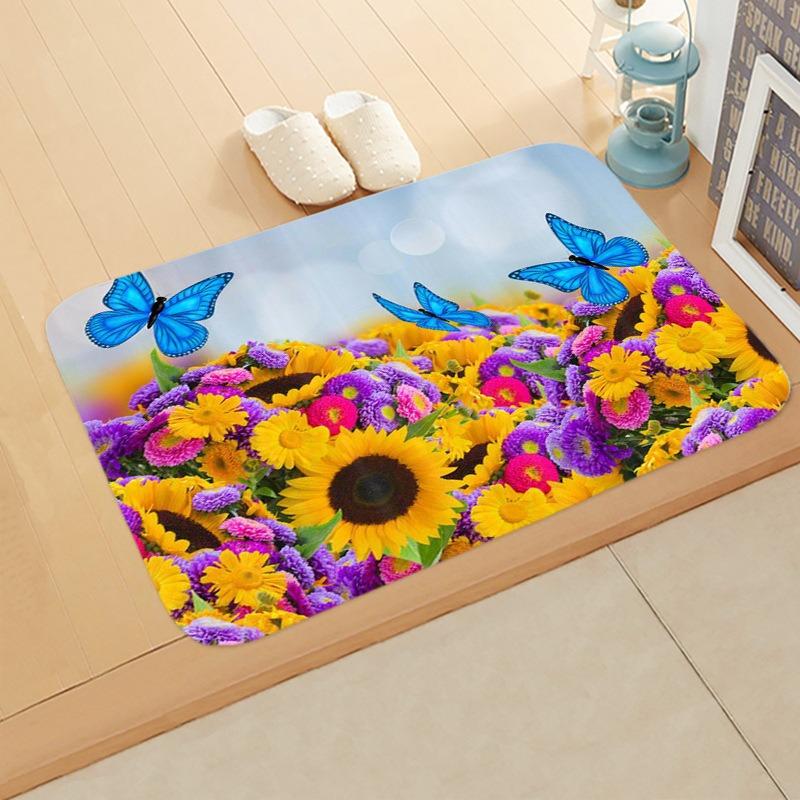 Sunflower Entrance Welcome Door Mat Flowers Bedroom Bedside Decor Carpet Non-slip Bathroom Kitchen Foot Rugs for Indoor Home