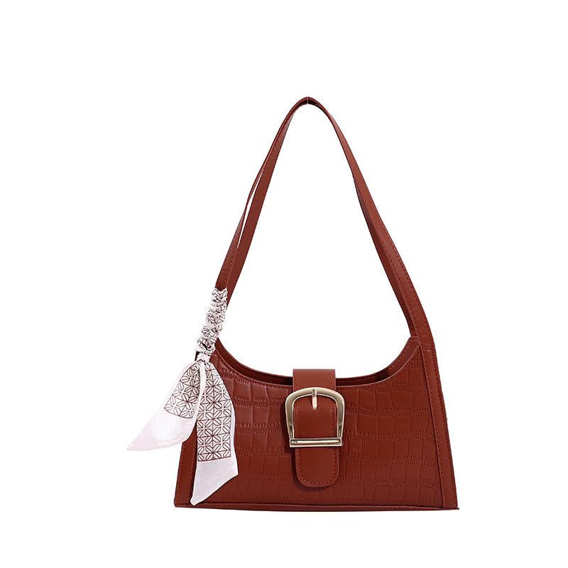 Niche Texture Women's Bag New Crocodile Pattern Retro Silk Scarf Shoulder Bag Versatile Commuter Underarm Small Bag Crossbody