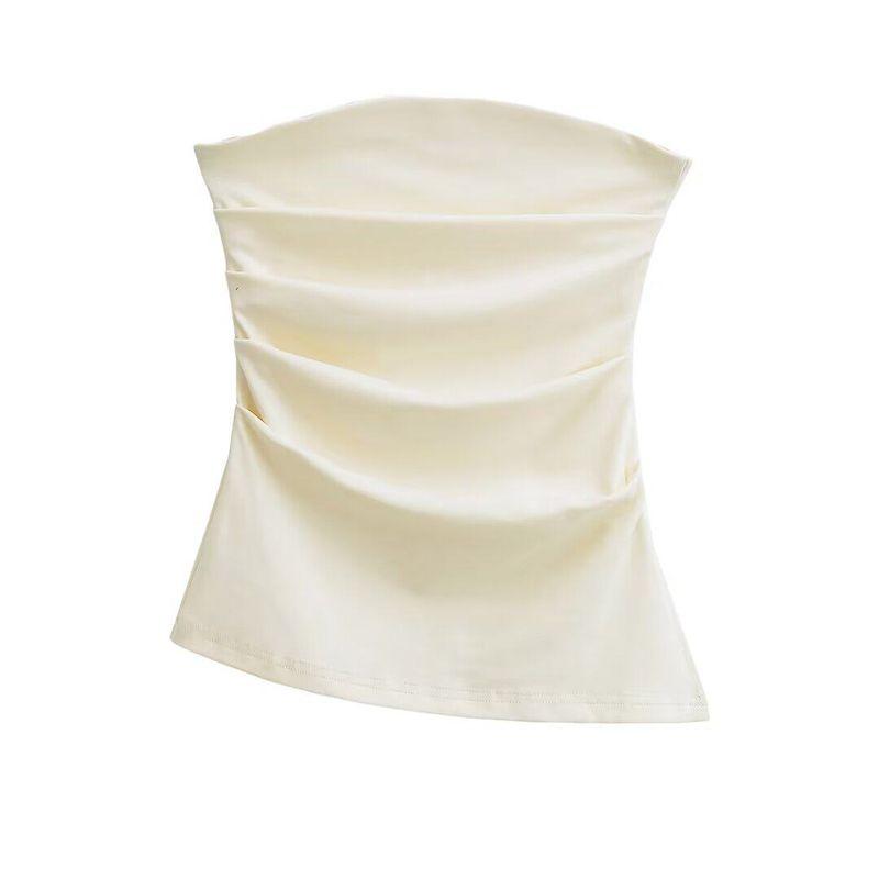 

2025 Summer Hot Girl Sexy Slim Fit Ruched Tube Top for Women, Waist-Cinching Slimming Side Slit Tube Vest Apricot color S