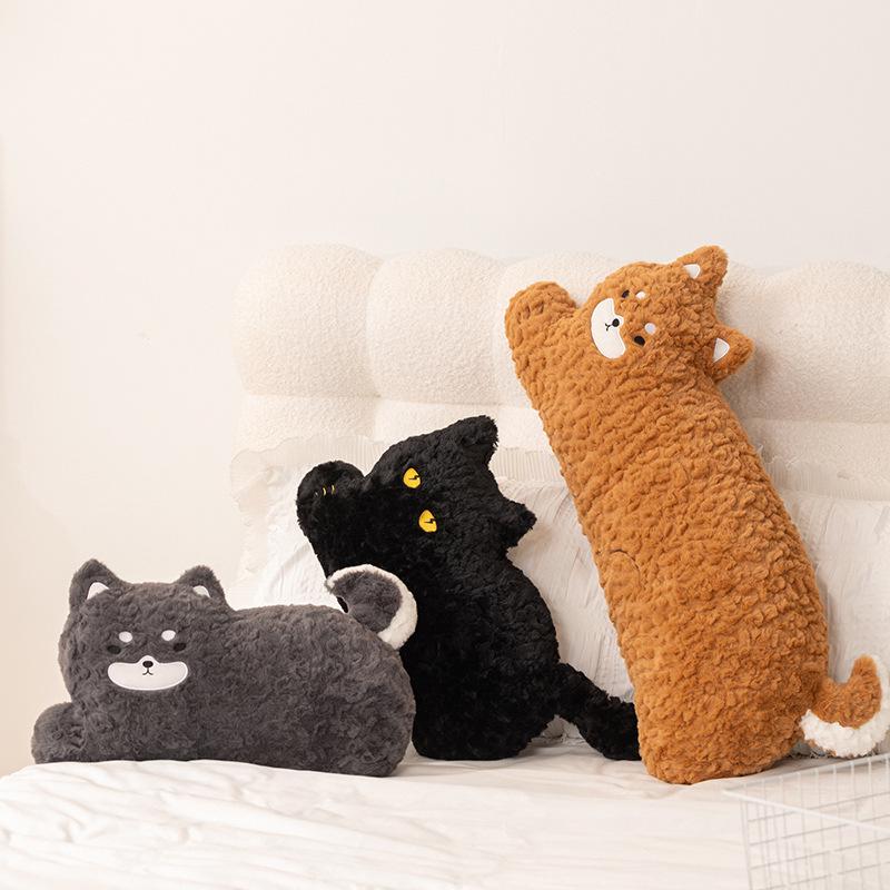 Creative Cartoon Corgi & Black Cat Animal Pillow - Long Lumbar Support Cushion for Sofa or Dorm