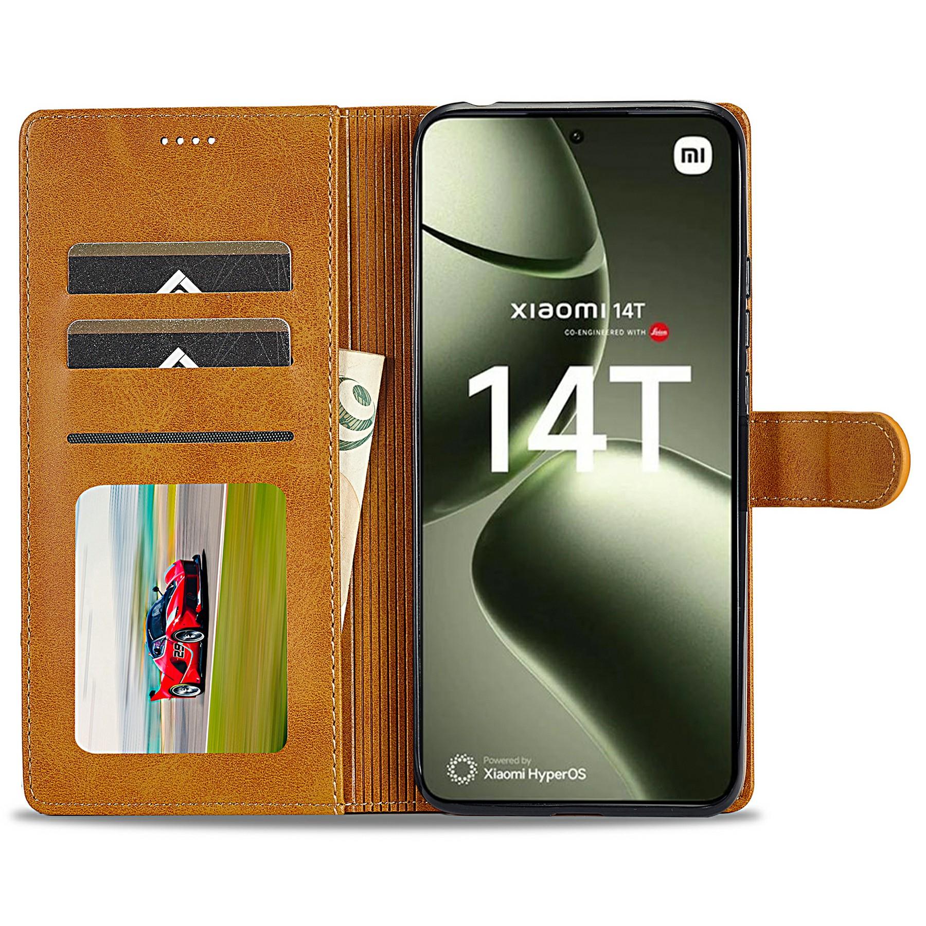 

LC.IMEEKE For Xiaomi 14T Case Calf Texture PU Leather Stand Wallet Phone Cover Yellow