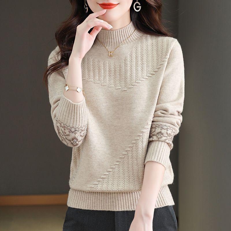 

Темпераментная водолазка, Внутренний свитер, Пуловер в западном стиле для осени и зимы, Женский вязаный топ свободного кроя с толстой круглой горловиной, Базовая рубашка L абрикосовый