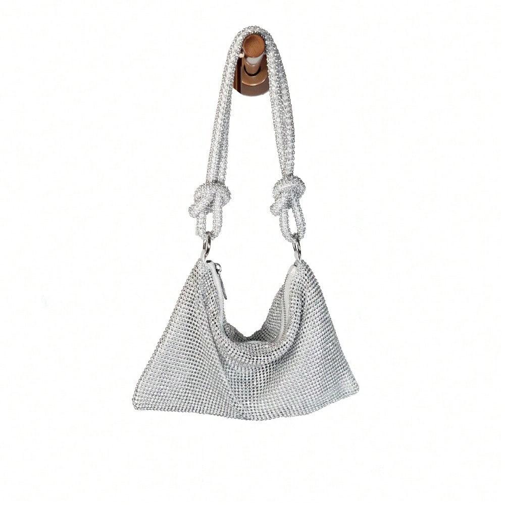 Volledig bezette Diamanten Avondtas, Trendy Flash Geknoopte Strass Handgemaakte Oksel Banket Diner Tas silver veelkleurig