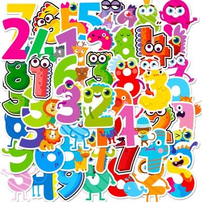 50 Pegatinas de Números Árabes 1-9 Color Lindos Dibujos Animados Números Rompecabezas Infantil Pegatinas de Educación Temprana