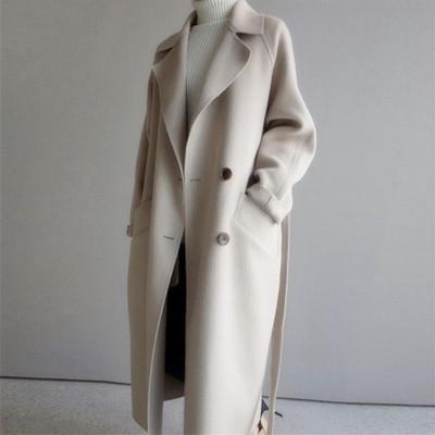 Woolen Coat Women's Autumn and Winter New Korean Version Long Fashion Knee Waist Strap Woolen Coat