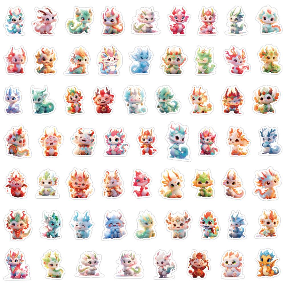 60 Pictures of Cute Little Dragon People Stickers for Twelve Zodiac Dragons and Baby Dragons, Water Cup Mobile Phone Case Decoration Stickers