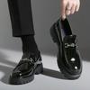 Europe Fashi Thick Sole Men's Penny Loafers Slip-On Business Dress Shoes Gentleman Glossy Buckle Formal Party Black Shoes